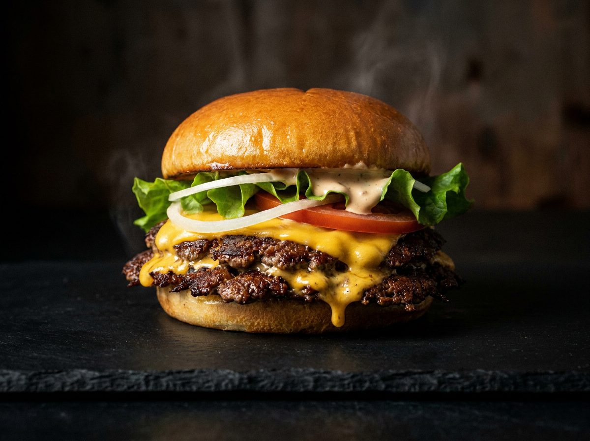 Dubbel smashburgare med smält ost