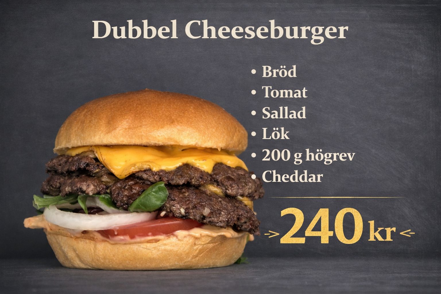 Dubbel Cheeseburger med 200 g högrev och cheddar